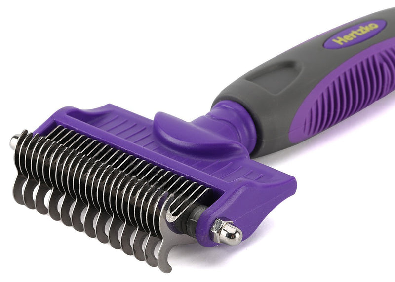 Dematting Comb with Double Sided Professional Rake By Hertzko - Suitable for Dogs and Cats - Removes Loose Undercoat, Tangles, Mats and Knots - Great Grooming Tool for Brushing and Deshedding