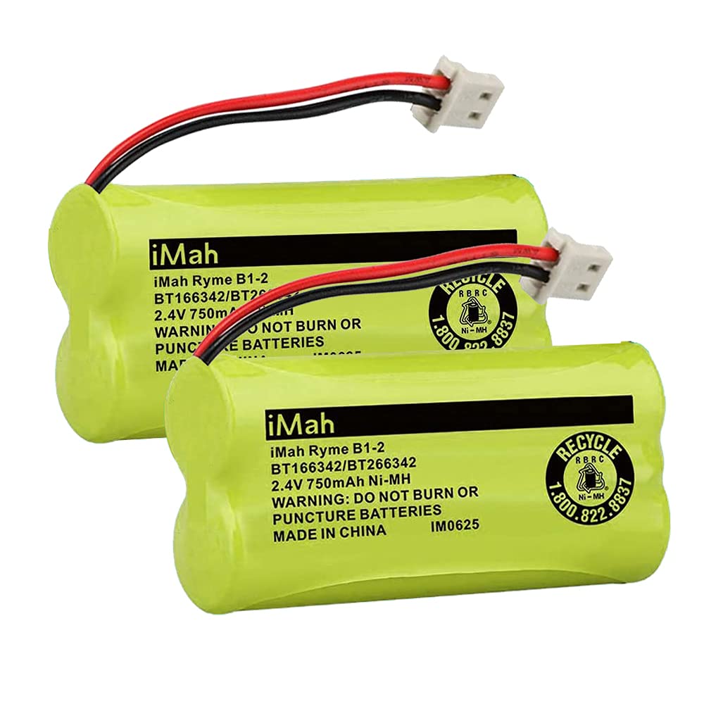 iMah Ryme B1-2 BT166342/BT266342 2.4V 750mAh Ni-MH Battery Pack Replacement for VTech Baby Monitor and Cordless Telephone, 2-Pack