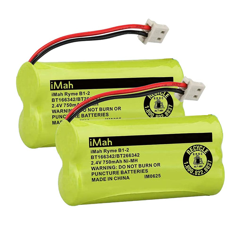 iMah Ryme B1-2 BT166342/BT266342 2.4V 750mAh Ni-MH Battery Pack Replacement for VTech Baby Monitor and Cordless Telephone, 2-Pack