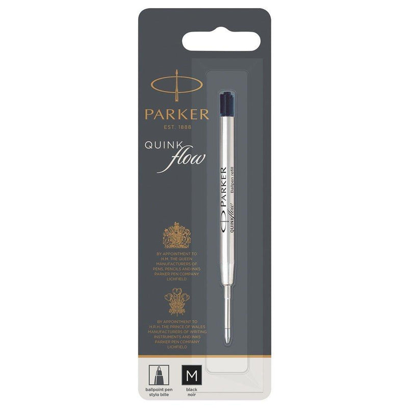 PARKER QUINKflow Ballpoint Pen Ink Refill, Medium Tip, Black medium nib