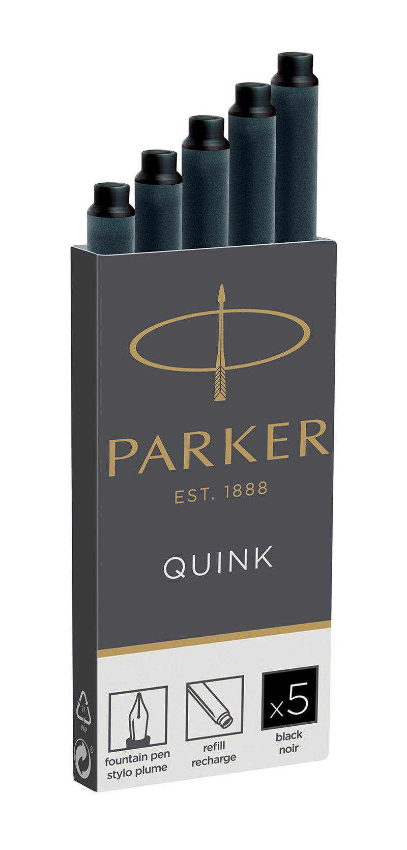 Parker 1950382 Quink Fountain Pen Refill Box of 5 Black