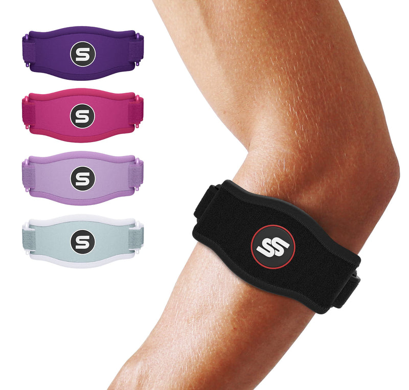 Sleeve Stars Tennis Elbow Brace for Men & Women, Tennis Elbow Strap & Tendonitis Arm Band, Counterforce Brace & Elbow Band for Tendon Relief & Support for Forearm w/ 3 Straps Fits 9-23" (Single/Black) 1 Black