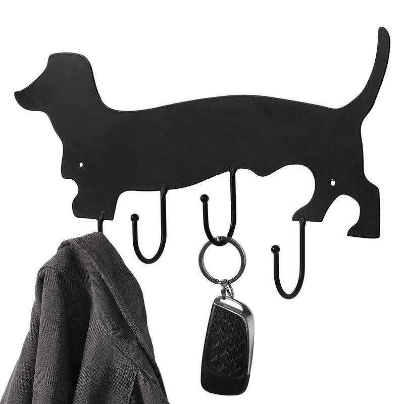 MyGift Decorative Dachshund Dog Design Black Metal Wall Mounted 4 Hook Organizer Rack