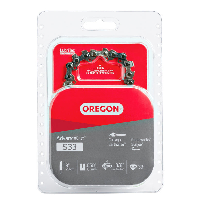 Oregon S33 AdvanceCut 8-Inch Chainsaw Chain Fits Chicago, Earthwise, Greenworks, Sun Joe, 8" , grey 8" Gray