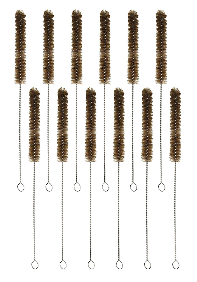 12PK Bristle Cleaning Brushes with Fan-Shaped Ends, 9.25" - Twisted Stainless Steel Wire Handle - Ideal for 0.3" - 0.5" Tubes, Bottles, Cylinders, Flasks, Straws - Eisco Labs