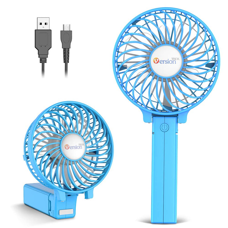 VersionTECH. Mini Handheld Fan, USB Desk Fan, Small Personal Portable Table Fan with USB Rechargeable Battery Operated Cooling Folding Electric Fan for Travel Office Room Household Blue