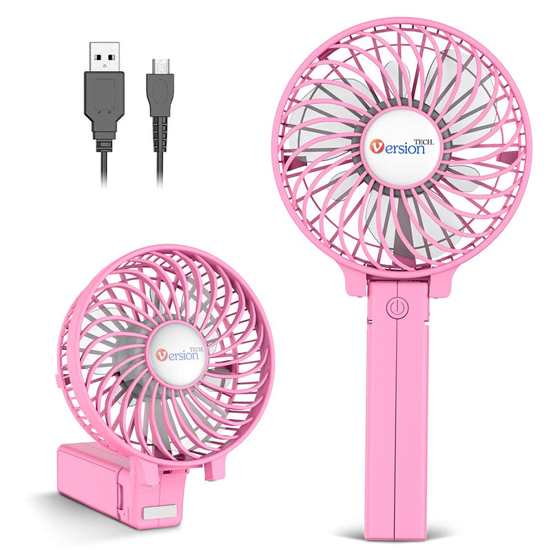 VersionTECH. Mini Handheld Fan, USB Desk Fan, Small Personal Portable Table Fan with USB Rechargeable Battery Operated Cooling Folding Electric Fan for Travel Office Room Household Pink