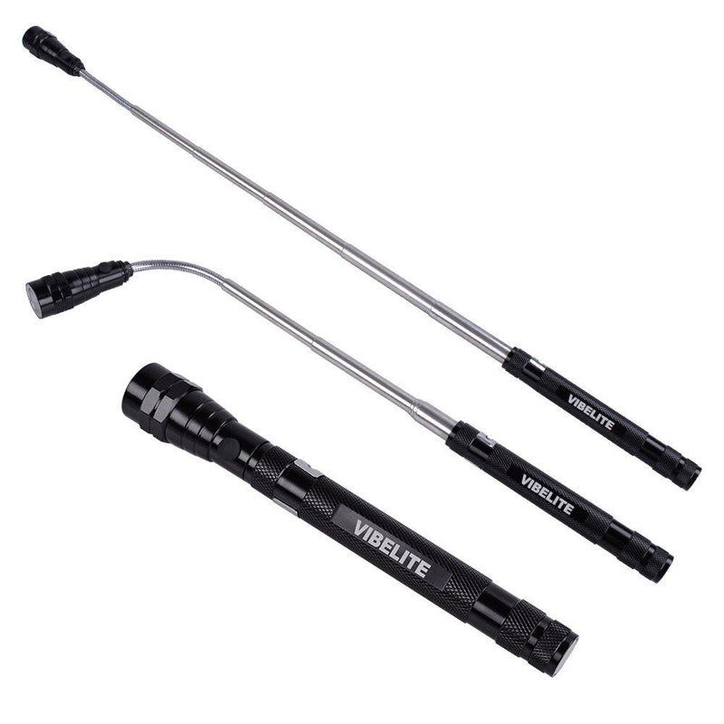 VIBELITE Magnet 3 LED Magnetic Pickup tool, Telescoping Flexible Extensible Led Flashlights,Perfect Mechanic pick-up tools gifts for men, 4 x LR44 Batteries (Included) 1Pack Light Black