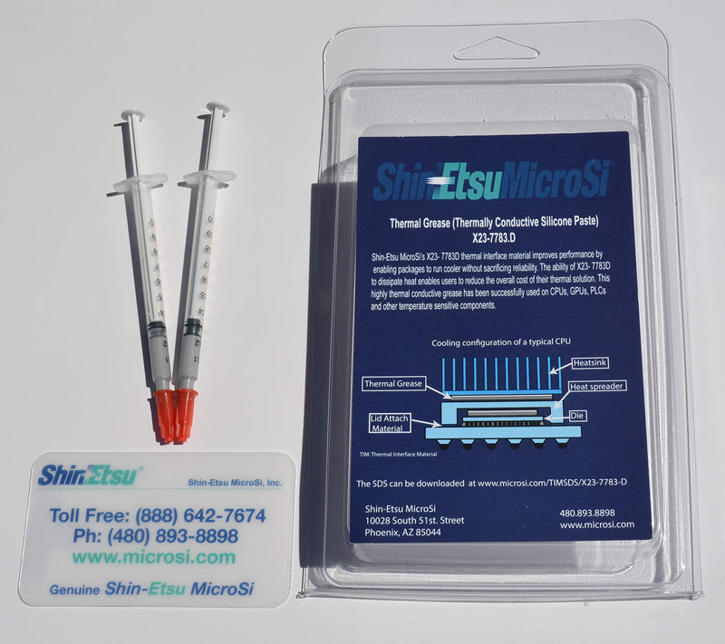 X23-7783D, Direct from Manufacturer Shin-Etsu MicroSi, Genuine High Performance Silicone Thermal Grease, Two 0.5 gm Syringes (2x0.5 gm), with Lot #, Exp. Date