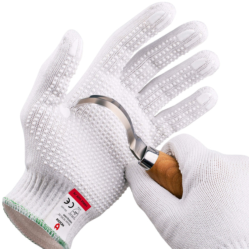 NoCry Cut Resistant Protective Work Gloves with Rubber Grip Dots. Tough and Durable Stainless Steel Material, EN388 Certified. 1 Pair. White, Size Large Large(Pack of 2) Reinforced Grip Dot