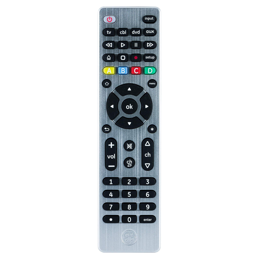 GE Universal Remote Control for Samsung, Vizio, LG, Sony, Sharp, Roku, Apple TV, TCL, Panasonic, Smart TVs, Streaming Players, Blu-ray, DVD, 4-Device, Silver, 33709