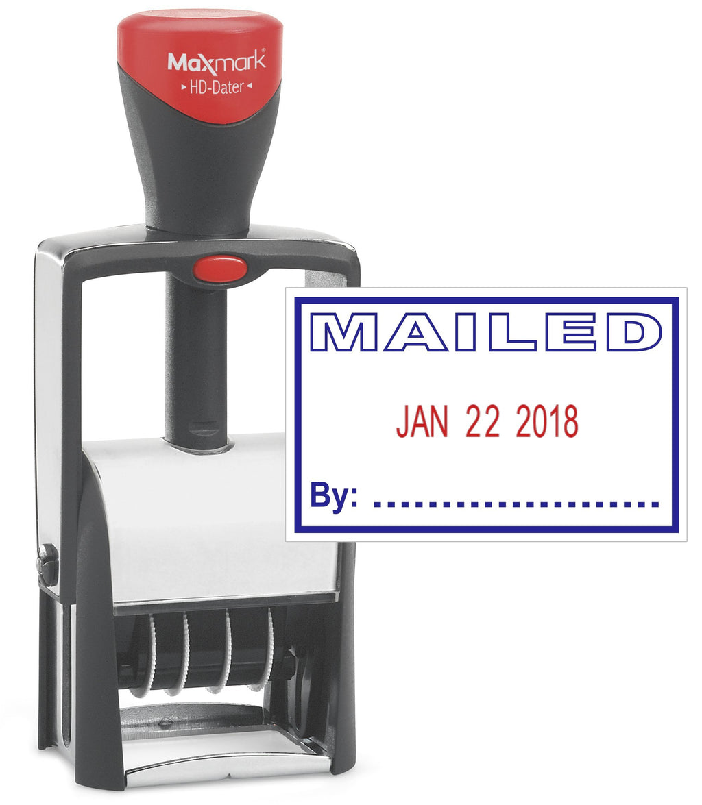 Heavy Duty Date Stamp with"MAILED" Self Inking Stamp - 2 Color Blue/Red Ink