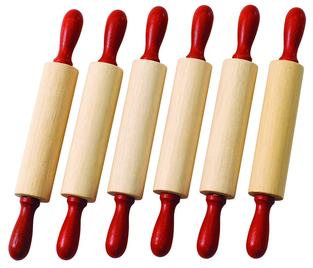 Colorations Natural Wood Rolling Pins, Set of 6, for Kids, Arts & Crafts, 7 Inches x 1 Inch (d), Class Pack, Party Pack, Dough, Clay, Sculpting, 6RP