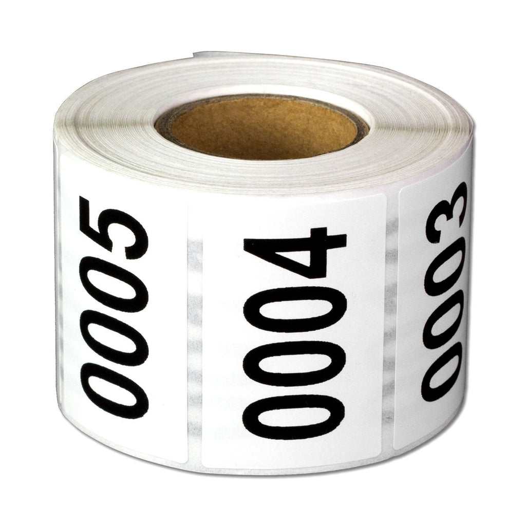 Consecutive Number Labels Self Adhesive Stickers "0001 to 0500" (White Black / 1.5 x 1 Inch) - 500 Labels Per Pack 0001 to 0500