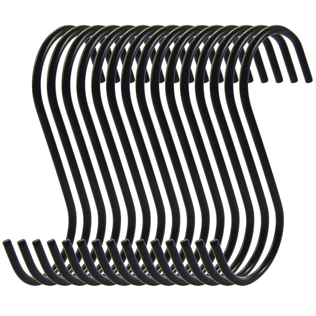 RuiLing Antistatic Coating Steel Hanging Hooks, Black, S-Shape, Pack of 15