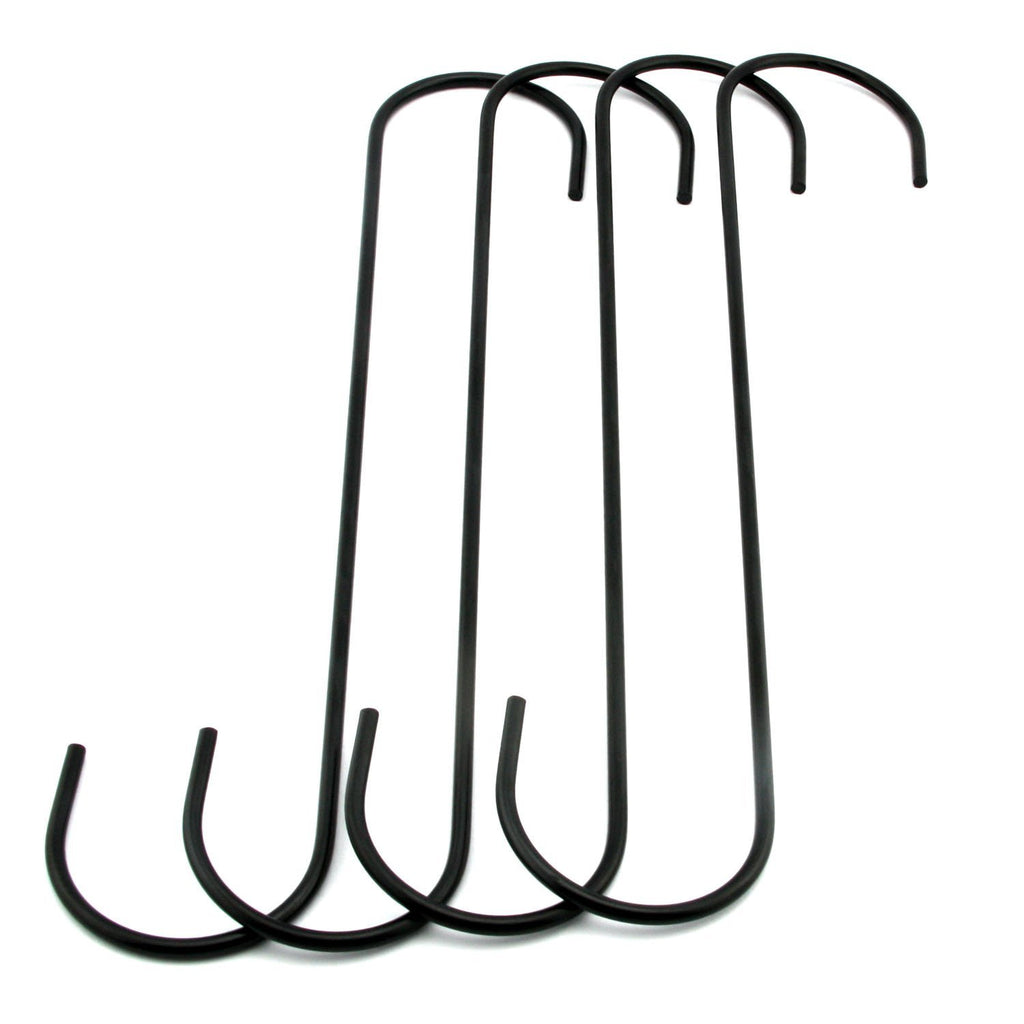 RuiLing 4 - Pack Extra Large 10"Black Antistatic Coating Steel Hanging Hooks S Shaped Heavy-Duty S Type Hooks,Best for Kitchenware, Pots, Utensils, Plants, Wardrobe, Gardening Tools, Clothes.