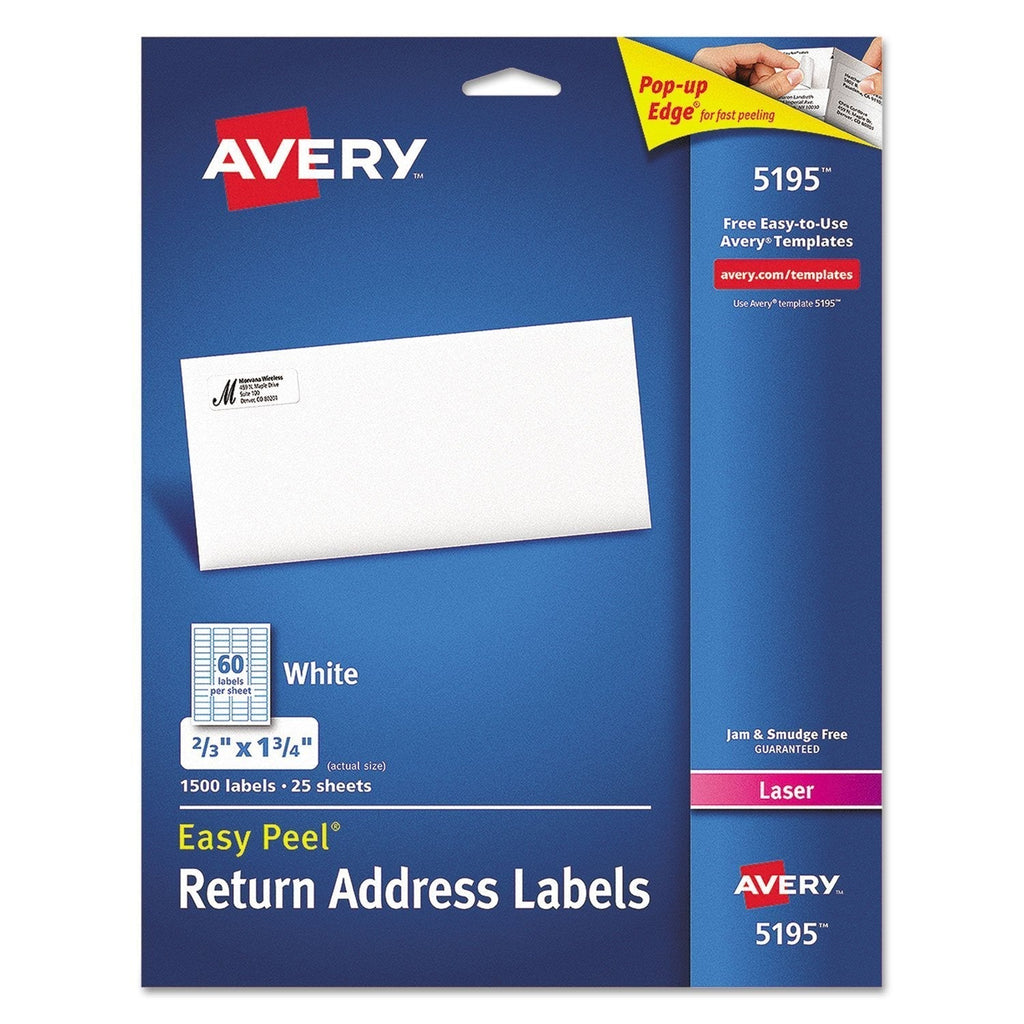 Avery 5195 Laser Labels, Mailing, 2/3-Inch x1-3/4-Inch, 1500/BX White