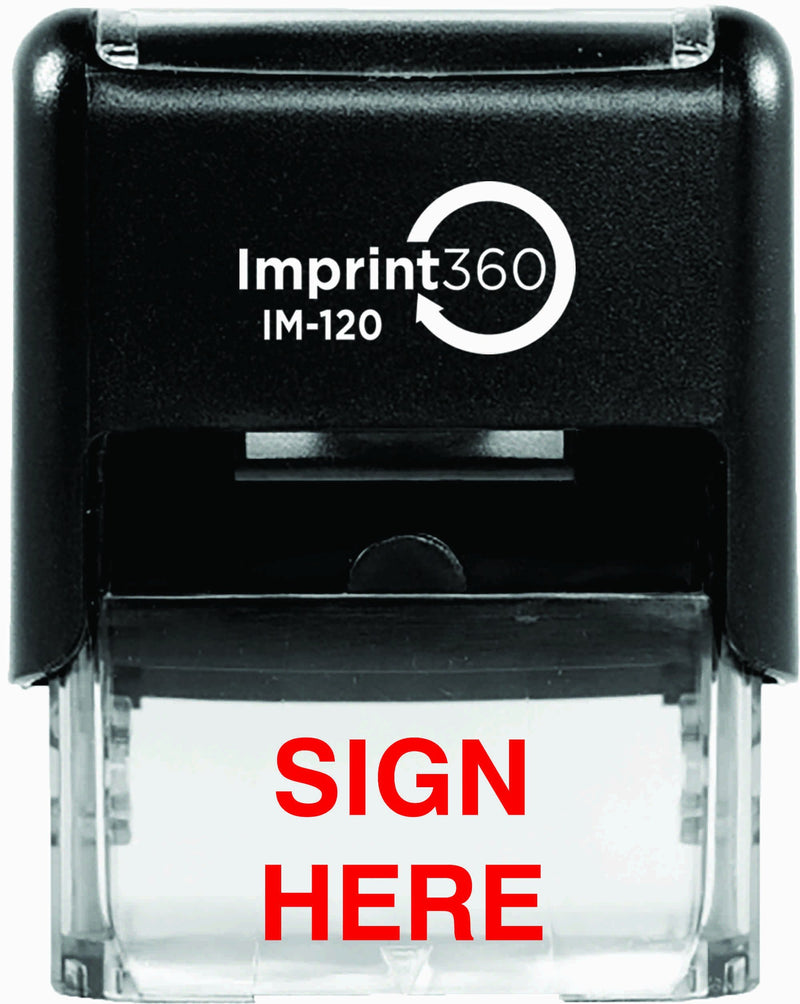 Supply360 AS-IMP1078 - Sign HERE, Heavy Duty Commerical Quality Self-Inking Rubber Stamp, Red Ink, 9/16" x 1-1/2" Impression Size, Laser Engraved for Clean, Precise Imprints