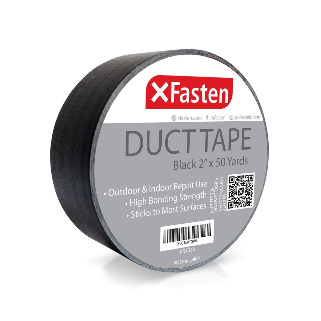 XFasten Duct Tape Black, 2 Inches x 50 Yards All-Weather Duct Repair Tape for Commercial Use, Heavy-Duty Repair, Packing | High Tensile Strength and Shear Stress Resistance | Cold and Snow Resistant