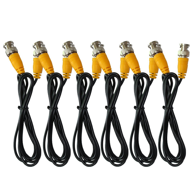 ANVISION 6-Pack Black 1m 3.3ft BNC Male to BNC Male Jumper Cable with Yellow Connector for CCTV DVR to TV System