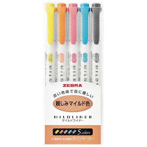 Zebra Highlighter Mildliner, 5 Friendly Color Set (WKT7-N-5C) pack of 1