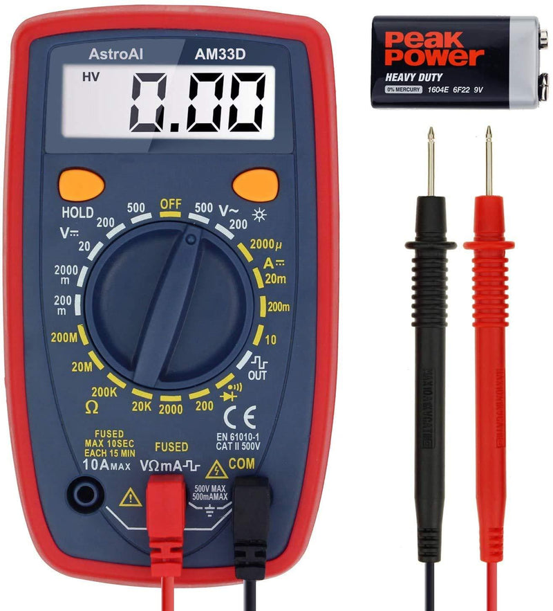 AstroAI Multimeter 2000 Counts Digital Multimeter with DC AC Voltmeter and Ohm Volt Amp Tester ; Measures Voltage, Current, Resistance; Tests Live Wire, Continuity