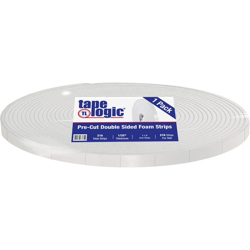 Tape Logic (1 Roll of 216 Strips) 3 x 1 Inch, White Double Sided Mounting Foam Strips, 1/32" Thick, for Crafts, Home and Office Use