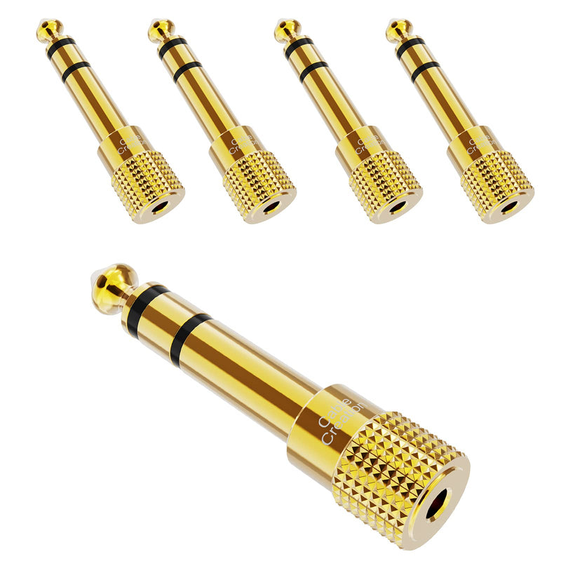 CableCreation [5-Pack] 6.35mm 1/4 inch Male to 3.5mm 1/8 inch Female Stereo Audio Adapter Gold Plated Compatible with Headphone, iPod, Receiver, Guitar, Mixing Console,Home Theather & More 5-Pack