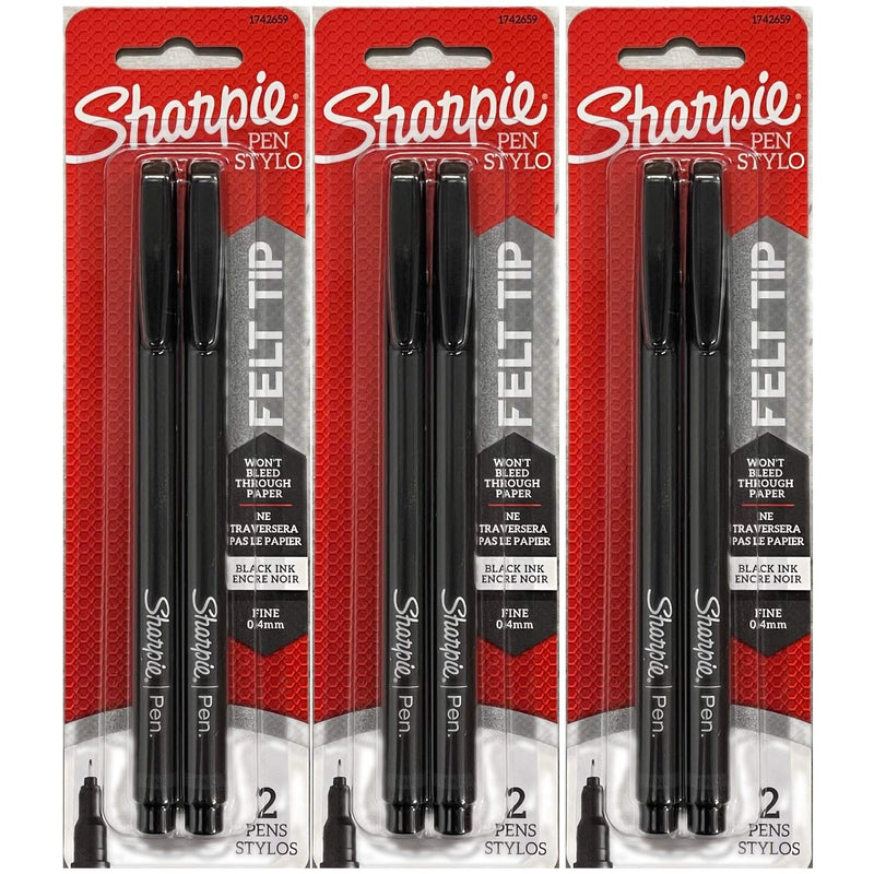 Sharpie 1742659 Fine Point Pens, Blister of 2 Pens, 3 Blisters, Total 6 Pens, Black Quick-drying Ink 6-Pack