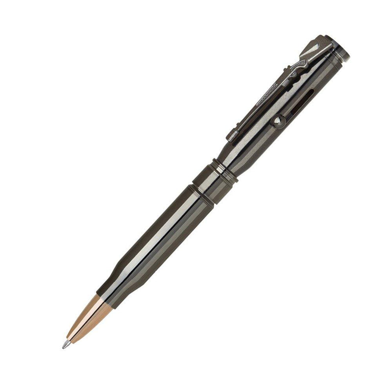 Brass Bullet Shaped Ballpoint Pen with Rifle Design Clip, Gun Metal