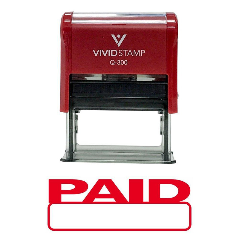 Basic Paid Self Inking Rubber Stamp (Red Ink) - Large 3/4" x 1-7/8" - Large Red