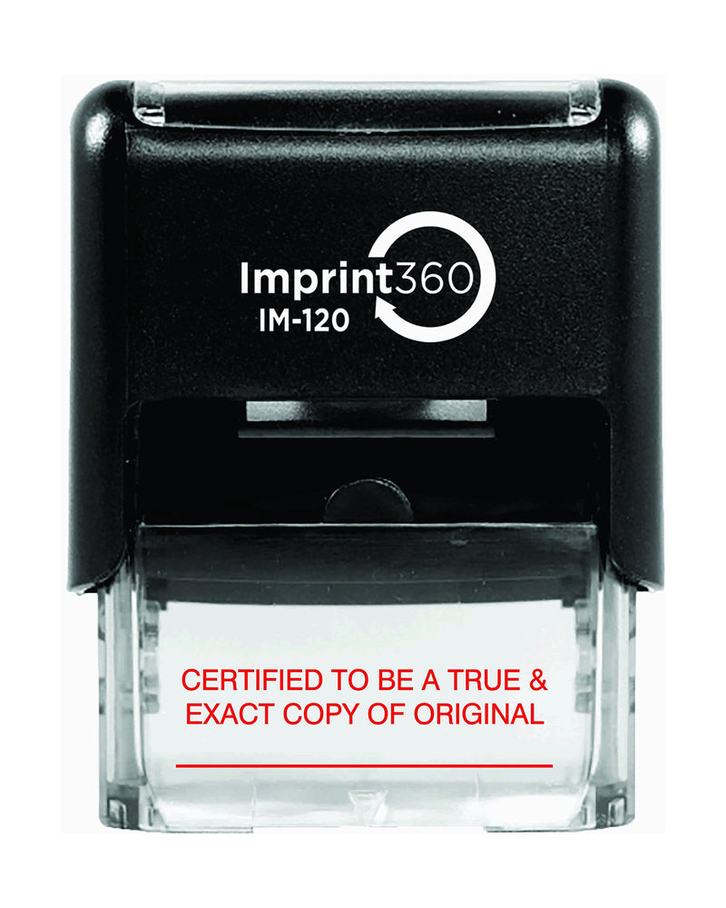 Supply360 AS-IMP1047 - Certified to BE A True & Exact Copy of Original W/Signature Line, Heavy Duty Commerical Quality Self-Inking Rubber Stamp, Red Ink, 9/16" x 1-1/2" Impression Size