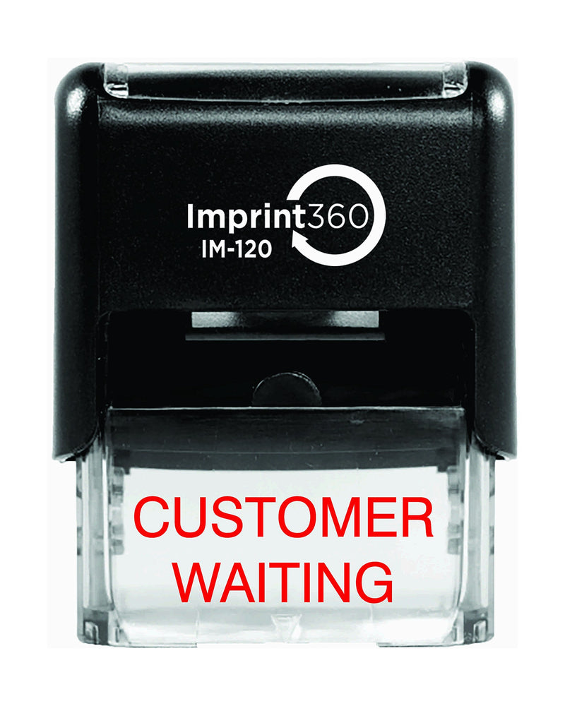 Supply360 AS-IMP1056 - Customer Waiting, Heavy Duty Commerical Quality Self-Inking Rubber Stamp, Red Ink, 9/16" x 1-1/2" Impression Size, Laser Engraved for Clean, Precise Imprints