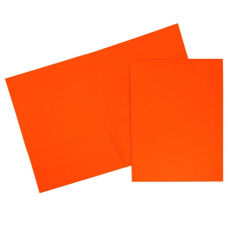 JAM PAPER Vibrant Two Pocket Matte Cardstock Folders - Neon Orange - 6/Pack 6 Pack