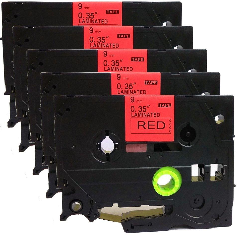 NEOUZA 5PK Compatible for Brother P-Touch Laminated Tze Tz Label Tape Cartridge 9mm x 8m (TZe-421 Black on Red)