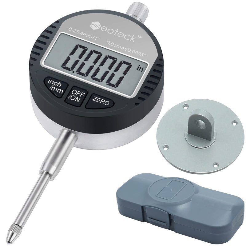 Neoteck DTI Electronic Digital Dial Indicator 1''/25.4mm | Digital Probe Indicator Dial Test Gauge High Resolution: 0.0005''/0.01mm - Silver Gray