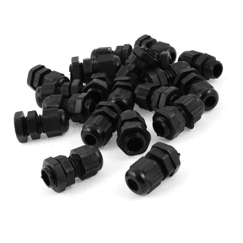 25 Pcs PG7 Black Plastic Waterproof Cable Wire Glands Joints