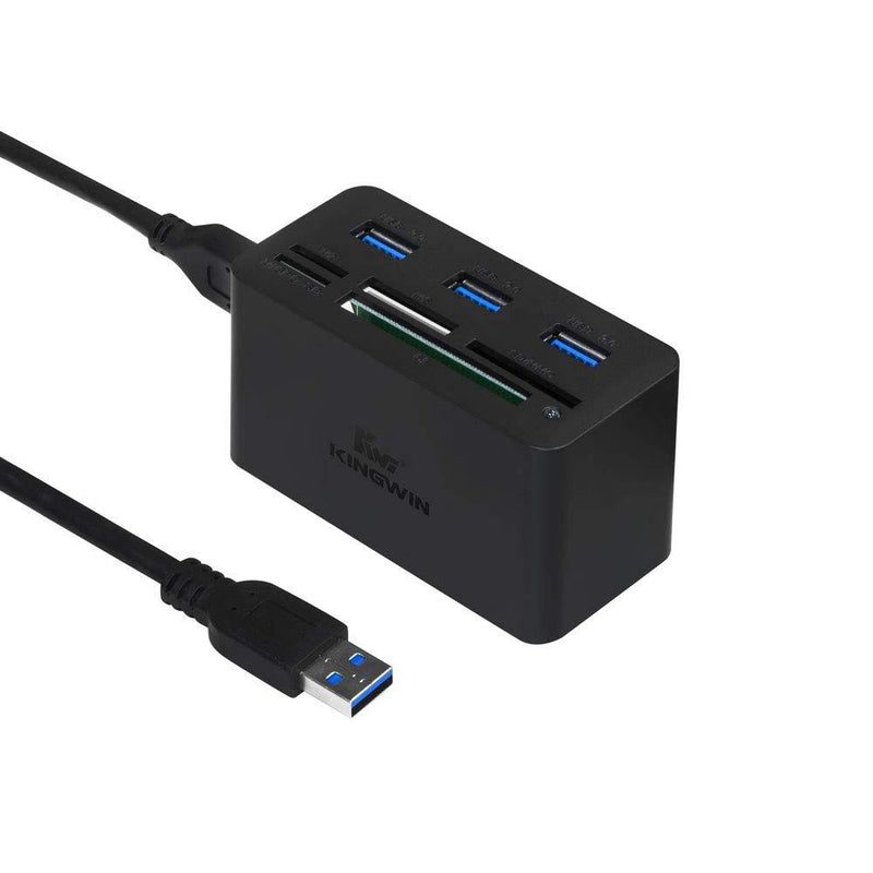 Kingwin USB HUB Adapter w/ Memory Card Reader Writer & USB 3.0 HUB Combo - Supports High Speed SD MS Micro M2 CF Card Reader For Macbook, Laptop, Desktop - Includes USB Cable 5 Gbps Speed