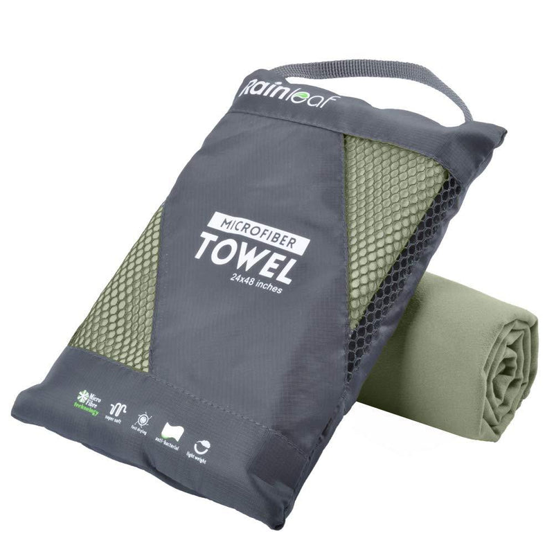 Rainleaf Microfiber Towel Perfect Travel & Sports &Beach Towel. Fast Drying - Super Absorbent - Ultra Compact. Suitable for Camping, Backpacking,Gym, Beach, Swimming,Yoga Army Green X-Small (12 x 24 inches)