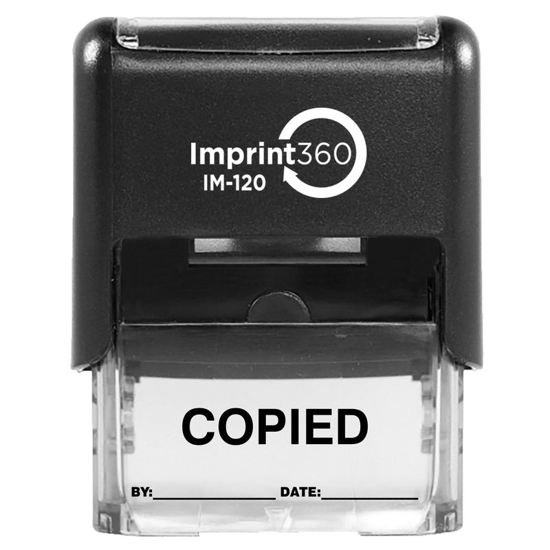 Supply360 AS-IMP1103K - COPIED Stamp with by: & Date:, Black Ink, Heavy Duty Commerical Self-Inking Rubber Stamp, 9/16" x 1-1/2" Impression