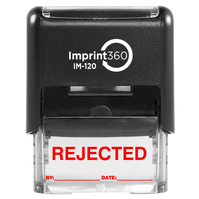 Supply360 AS-IMP1105R - Rejected Stamp with by: & Date:, Red Ink, Heavy Duty Commerical Self-Inking Rubber Stamp, 9/16" x 1-1/2" Impression