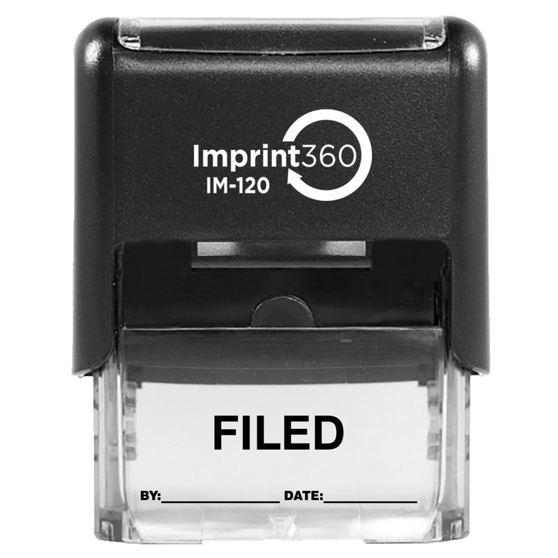 Supply360 AS-IMP1109K - Filed Stamp with by: & Date:, Black Ink, Heavy Duty Commerical Self-Inking Rubber Stamp, 9/16" x 1-1/2" Impression