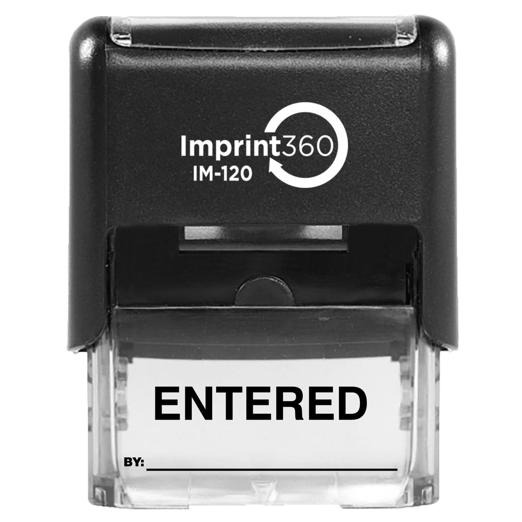 Supply360 AS-IMP1112K - Entered Stamp with by: Line, Black Ink, Heavy Duty Commerical Self-Inking Rubber Stamp, 9/16" x 1-1/2" Impression