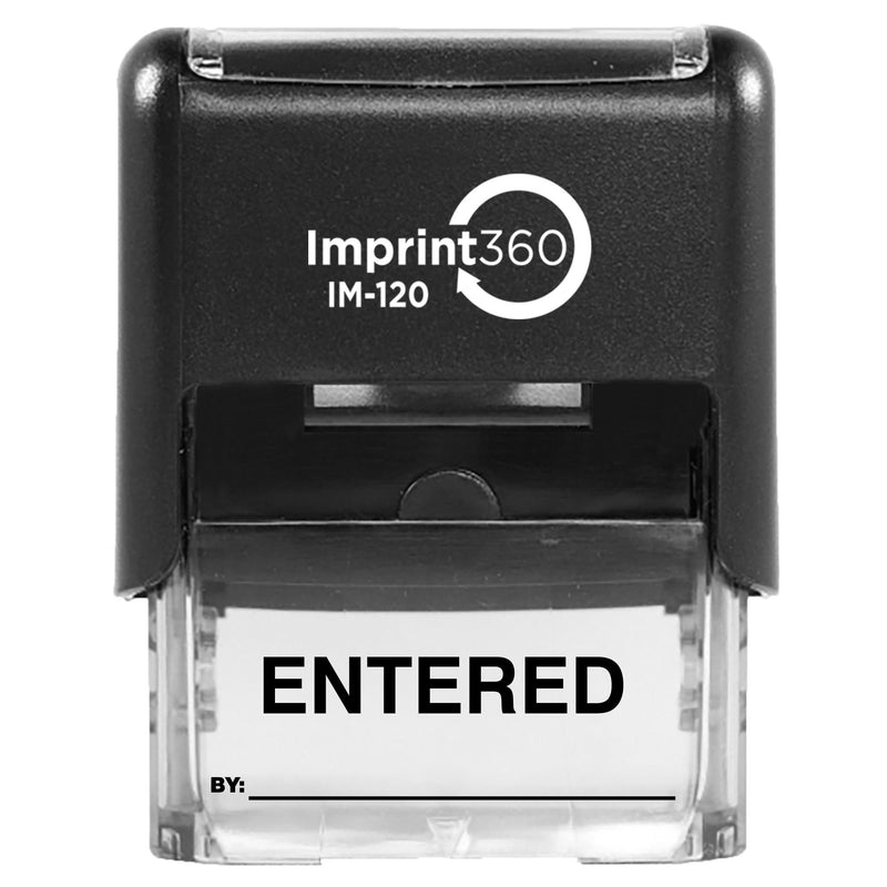 Supply360 AS-IMP1112K - Entered Stamp with by: Line, Black Ink, Heavy Duty Commerical Self-Inking Rubber Stamp, 9/16" x 1-1/2" Impression