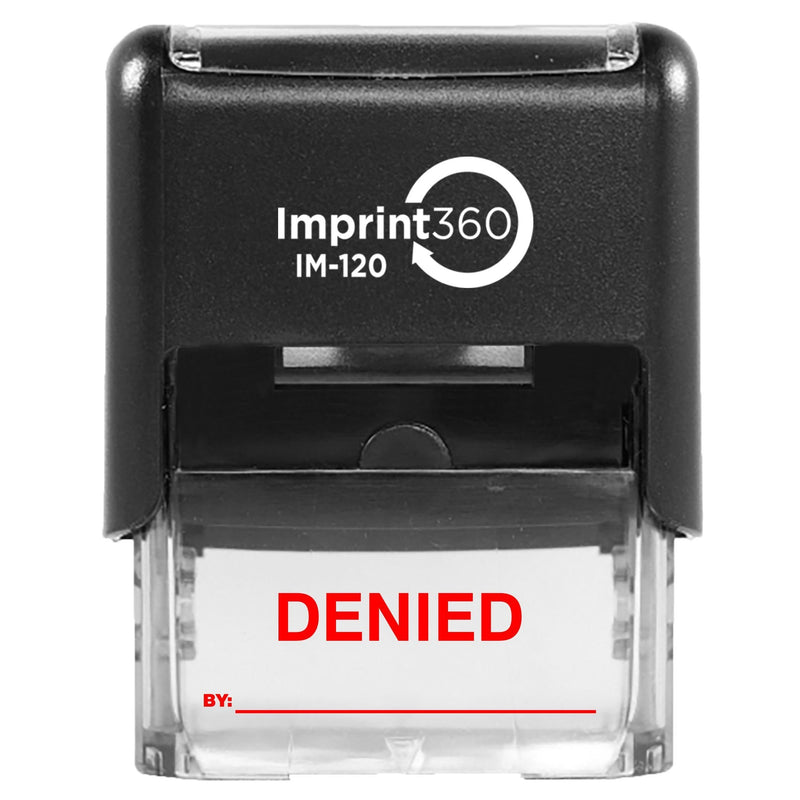 Supply360 AS-IMP1118R - Denied Stamp with by: Line, Red Ink, Heavy Duty Commerical Self-Inking Rubber Stamp, 9/16" x 1-1/2" Impression