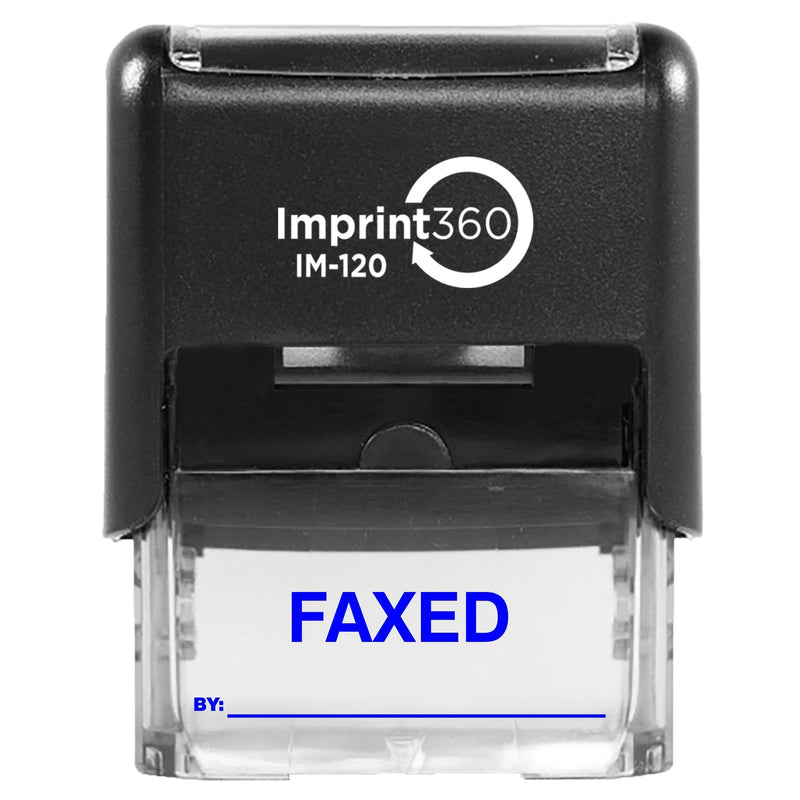 Supply360 AS-IMP1119B - FAXED Stamp with by: Line, Blue Ink, Heavy Duty Commerical Self-Inking Rubber Stamp, 9/16" x 1-1/2" Impression