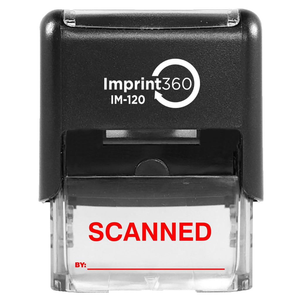 Supply360 AS-IMP1122R - Scanned Stamp with by: Line, Red Ink, Heavy Duty Commerical Self-Inking Rubber Stamp, 9/16" x 1-1/2" Impression