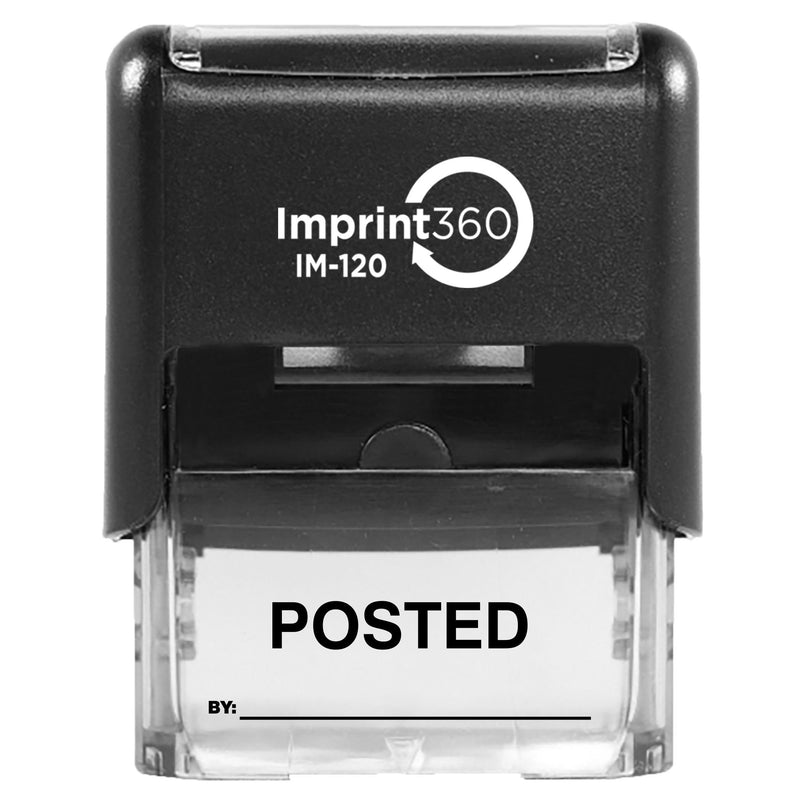 Supply360 AS-IMP1123K - Posted Stamp with by: Lline, Black Ink, Heavy Duty Commerical Self-Inking Rubber Stamp, 9/16" x 1-1/2" Impression