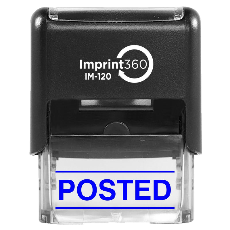 Supply360 AS-IMP1125B - Posted w/Upper and Lower Bars, Blue Ink, Heavy Duty Commerical Self-Inking Rubber Stamp, 9/16" x 1-1/2" Impression