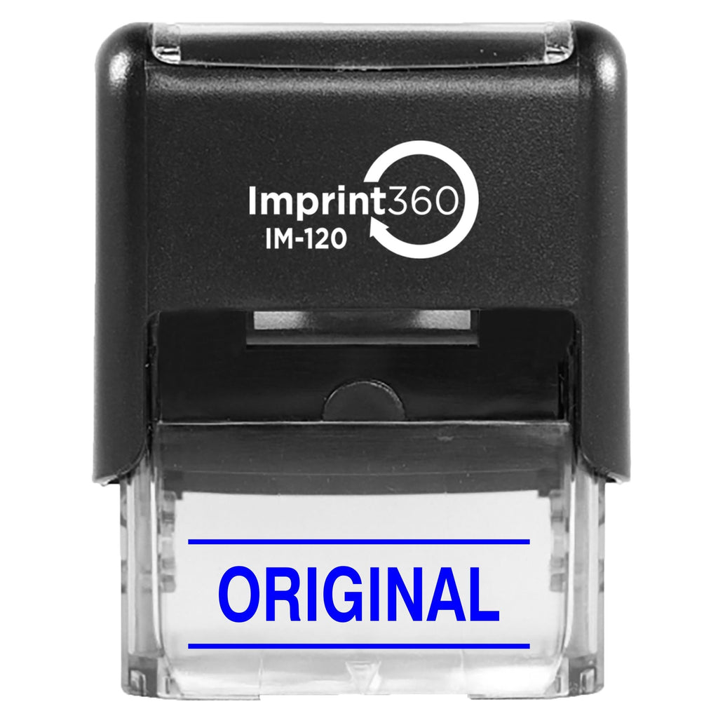 Supply360 AS-IMP1129B - Original w/Upper and Lower Bars, Blue Ink, Heavy Duty Commerical Self-Inking Rubber Stamp, 9/16" x 1-1/2" Impression